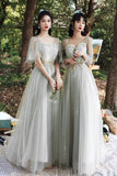 Grey Lace Long Prom Dresses, A-Line Evening Dresses HZ0429