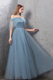 Blue Tulle Long Prom Dresses, Blue Tulle Bridesmaid Dresses HZ0429