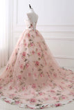 Pink Floral Pattern Lace Long Prom Dress, A-Line Formal Dress HZ0429