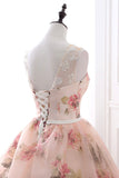 Pink Floral Pattern Lace Long Prom Dress, A-Line Formal Dress HZ0429