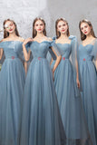 Blue Tulle Long Prom Dresses, Blue Tulle Bridesmaid Dresses HZ0429