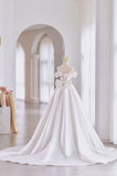 White Satin Long Ball Gown, A-Line Flower Wedding Gown with Bow HZ0429