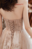 Lovely Strapless Tulle Sequined Long Prom Dresses, A-Line Evening Party Dresses HZ0429