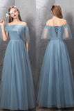 Blue Tulle Long Prom Dresses, Blue Tulle Bridesmaid Dresses HZ0429