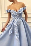 Blue Off the Shoulder Long Prom Dress, A-Line Blue Evening Dress HZ0429