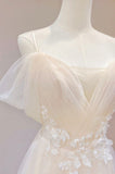 Champagne Tulle Long Prom Dress, Lovely Lace Formal Evening Dress HZ0429