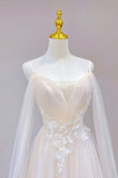 Champagne Tulle Long Prom Dress, Lovely Lace Formal Evening Dress HZ0429