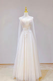 Champagne Tulle Long Prom Dress, Lovely Lace Formal Evening Dress HZ0429