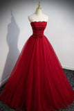 Red Beaded Tulle A-Line Long Formal Dress, Red Prom Dress HZ0429