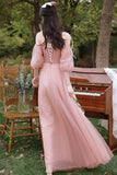 Pink Tulle Long Prom Dresses, Pink A-Line Tulle Party Dresses HZ0429