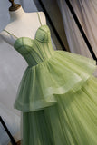 Green Tulle Long Prom Dresses, A-Line Evening Dresses with Train HZ0429