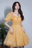 Yellow Tulle Short A-Line Prom Dress, Yellow Party Dress HZ0429