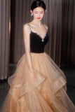 Stylish Velvet Tulle Long Prom Dress, A-Line Evening Dress HZ0429