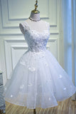 White Lace Short Prom Dress, White Mini Evening Party Dress HZ0429