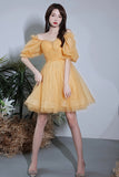 Yellow Tulle Short A-Line Prom Dress, Yellow Party Dress HZ0429