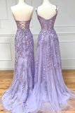 Purple Tulle Lace Long Prom Dresses, Purple Evening Party Dresses HZ0429