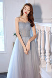Cute Strapless Tulle Long Prom Dress, A-Line Formal Evening Dress HZ0429