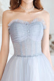 Cute Strapless Tulle Long Prom Dress, A-Line Formal Evening Dress HZ0429