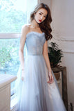 Cute Strapless Tulle Long Prom Dress, A-Line Formal Evening Dress HZ0429