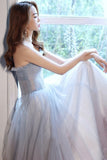 Cute Strapless Tulle Long Prom Dress, A-Line Formal Evening Dress HZ0429