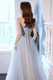 Cute Strapless Tulle Long Prom Dress, A-Line Formal Evening Dress HZ0429