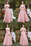 Pink Tulle Long Prom Dresses, Pink A-Line Tulle Party Dresses HZ0429