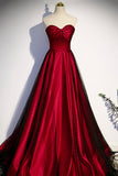 Burgundy Satin Tulle Long Prom Dress, A-Line Sweetheart Neck Evening Dress HZ0429