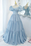 Blue A-Line Long Prom Dress, Blue Formal Evening Dress HZ0429