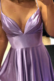 Purple V-Neck Satin Long Prom Dress, Simple A-Line Evening Dress HZ0429