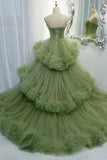 Green Tulle Long Prom Dresses, A-Line Formal Evening Dresses HZ0429
