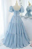 Blue A-Line Long Prom Dress, Blue Formal Evening Dress HZ0429