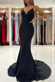 Black V-Neck Long Mermaid Prom Dress, Black Backless Evening Dress HZ0429