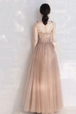 Pink Spaghetti Lace Long Prom Dresses, Cute A-Line Graduation Dresses HZ0429