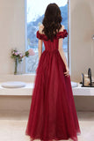 Off the Shoulder Burgundy Long Prom Dresses, A-Line Evening Dresses HZ0429