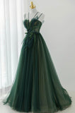 Green Tulle Long A-Line Prom Dress, Green Formal Evening Dress HZ0429