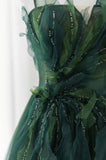 Green Tulle Long A-Line Prom Dress, Green Formal Evening Dress HZ0429