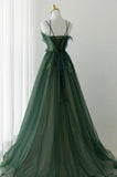Green Tulle Long A-Line Prom Dress, Green Formal Evening Dress HZ0429
