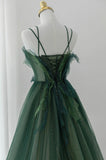 Green Tulle Long A-Line Prom Dress, Green Formal Evening Dress HZ0429