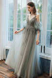 Cute Tulle Lace Long Prom Dress, A-Line Evening Dress HZ0429