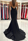 Black V-Neck Long Mermaid Prom Dress, Black Backless Evening Dress HZ0429