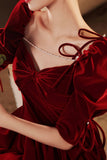 Burgundy Velvet Long Prom Dresses, A-Line Evening Dresses HZ0429