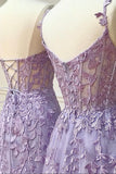 Purple Tulle Lace Long Prom Dresses, Purple Evening Party Dresses HZ0429
