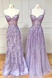 Purple Tulle Lace Long Prom Dresses, Purple Evening Party Dresses HZ0429