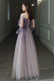 Purple Tulle Lace Long Prom Dress, Ombre Tulle Evening Dress HZ0429