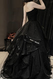 Black Tulle Long A-Line Prom Dress, Black Evening Party Dress HZ0429
