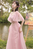 Pink Tulle Long Prom Dresses, A-Line Bridesmaid Dresses HZ0429