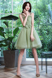 Green Tulle Short Prom Dress, Green A-Line Party Dress with Bow HZ0429