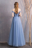 Blue Tulle Long Prom Dresses, A-Line Bridesmaid Dresses HZ0429