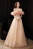 Pink Tulle Off the Shoulder Prom Dresses, A-Line Evening Dress HZ0429