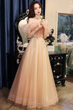 Pink Tulle Off the Shoulder Prom Dresses, A-Line Evening Dress HZ0429